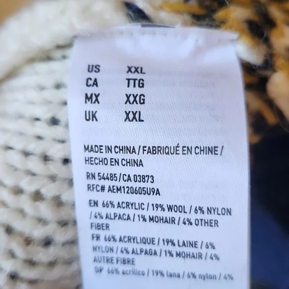 American Eagle Fair Isle Cardigan Chunky Knit Cream Navy Pockets, Size Xxl - Picture 8 of 12